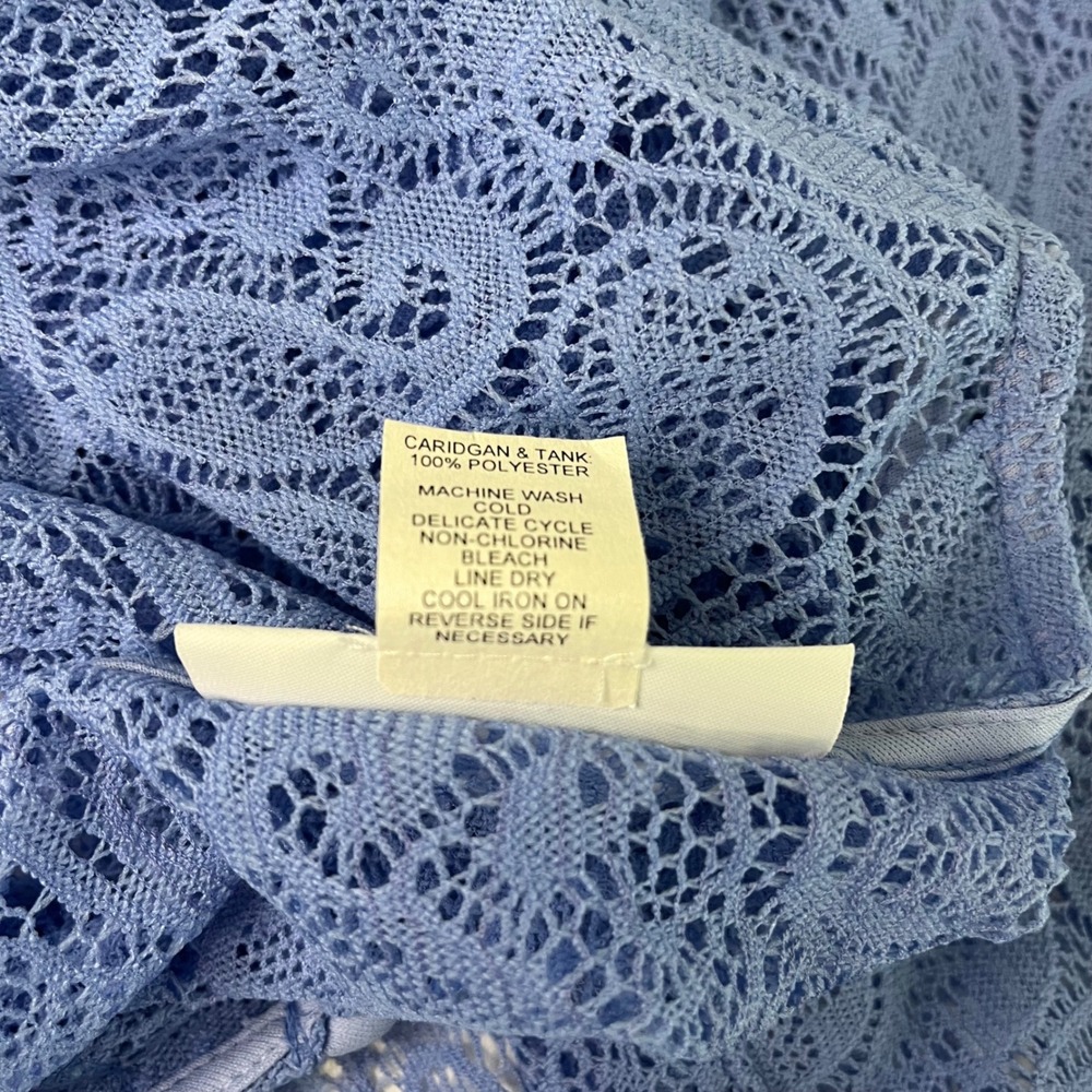 Serengeti Lace Cardigan Women 3X Blue Paisley Sheer Open Front 3/4 Sleeve - Picture 9 of 9